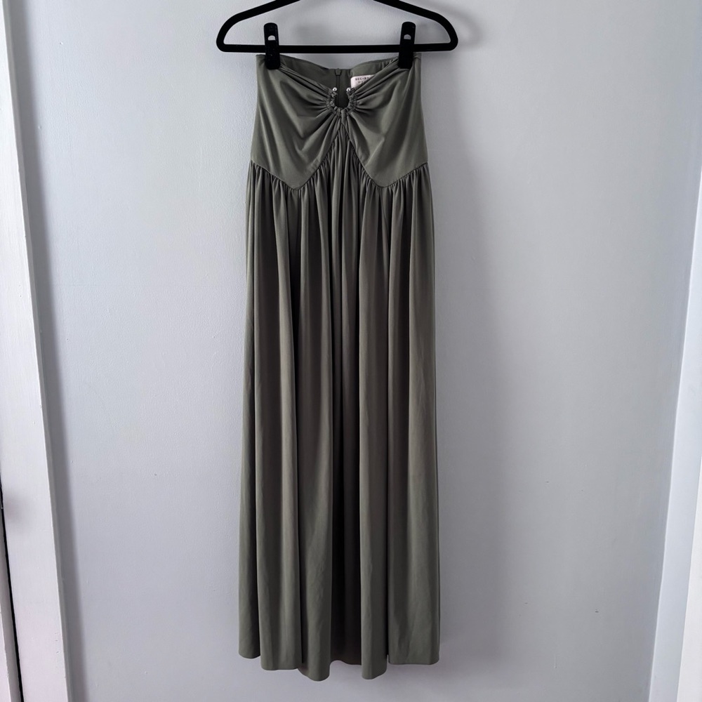 Bec + Bridge Minx Maxi Skirt Gathered V-Waist Panel U-Ring High Waist Green